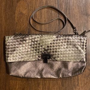 Elliot Lucca Leather Metallic Convertible Clutch Crossbody Woven Purse